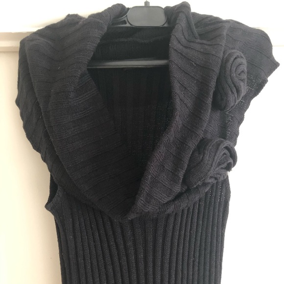 ❤️Unique Black Ribbed Sleeveless Midi Dress Knit M - Picture 2 of 7